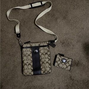 Coach Tan and Black Crossbody Bag with Wallet